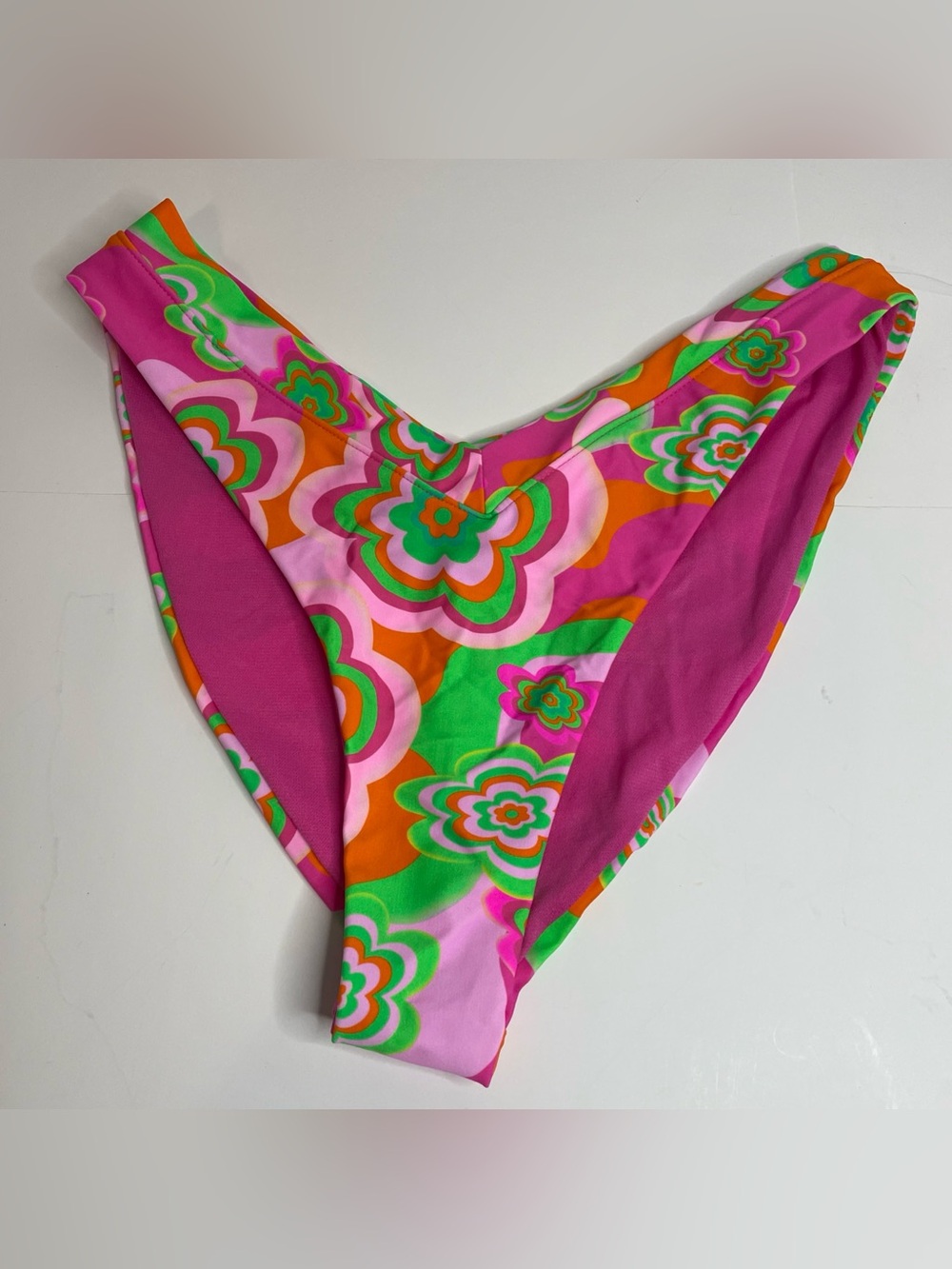 New! Bingo Surf Thin Side Bikini Bottom. Boho Hippie Floral Pink. Size 2X NWT
